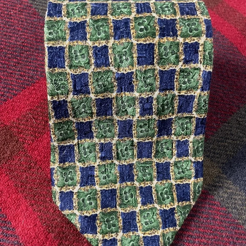 Ermenegildo Zegna Tie Mens One Size Blue Green Silk Jacquard Check Italy